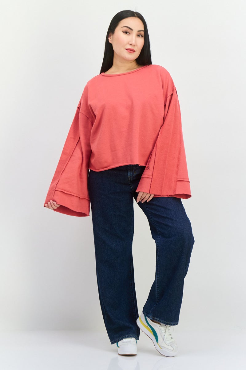 TRIBE OF 6 Women Round Neck Embroidered Logo Long Sleeve Sweatshirt, Red - Image 2